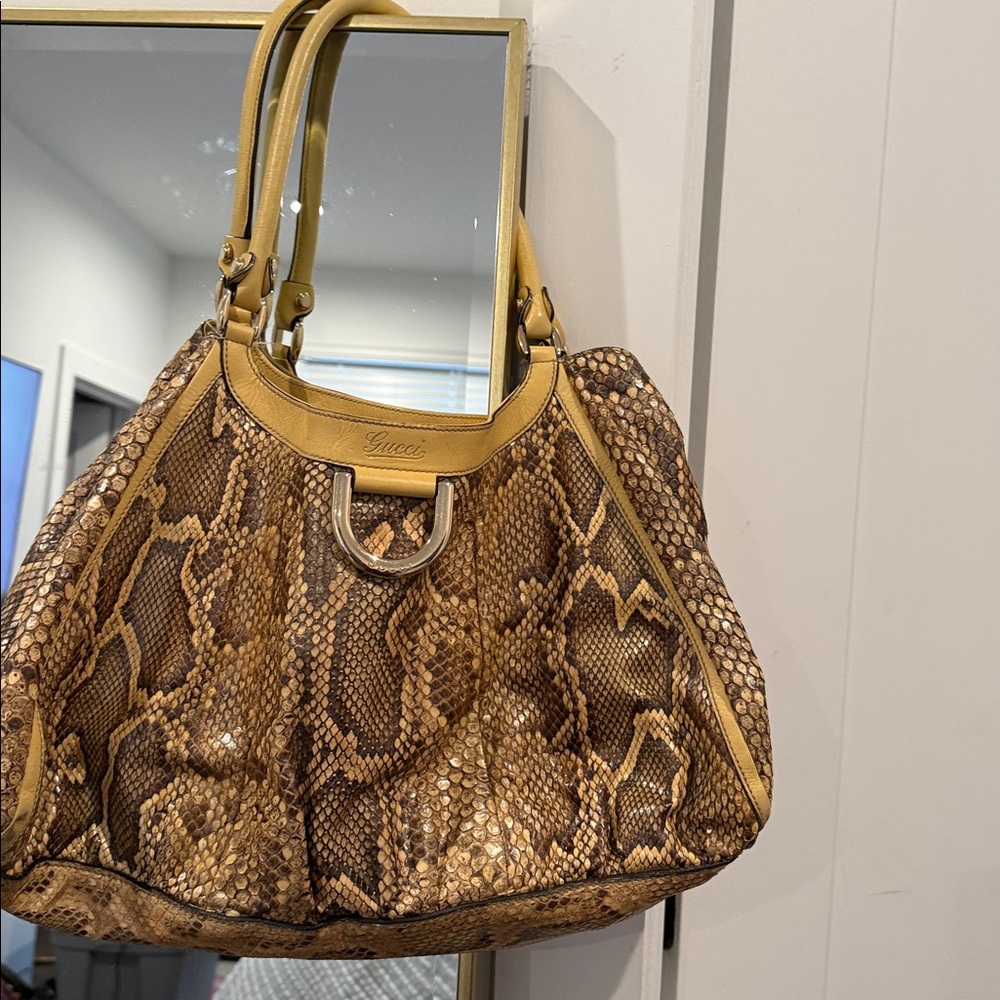 Gucci Yellow Python-Pattern Shoulder Bag With Dou… - image 4